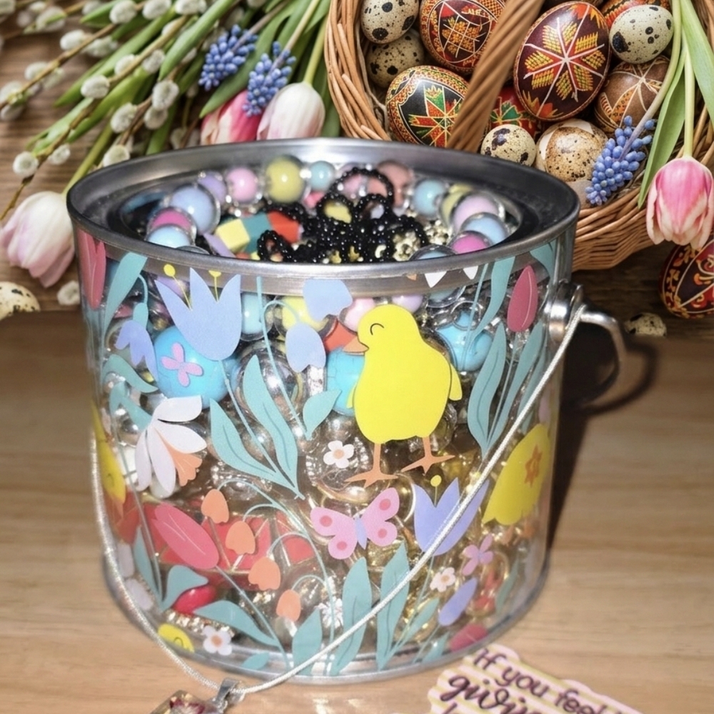 Spring Chick Floral Candy Bucket - Yellow & Pastel